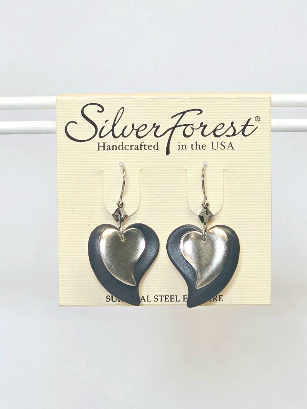 Silver Forest Layered Modern Hearts Earrings